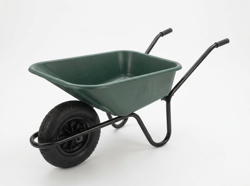 Plastic pan wheelbarrow with moulded pan and painted steel frame